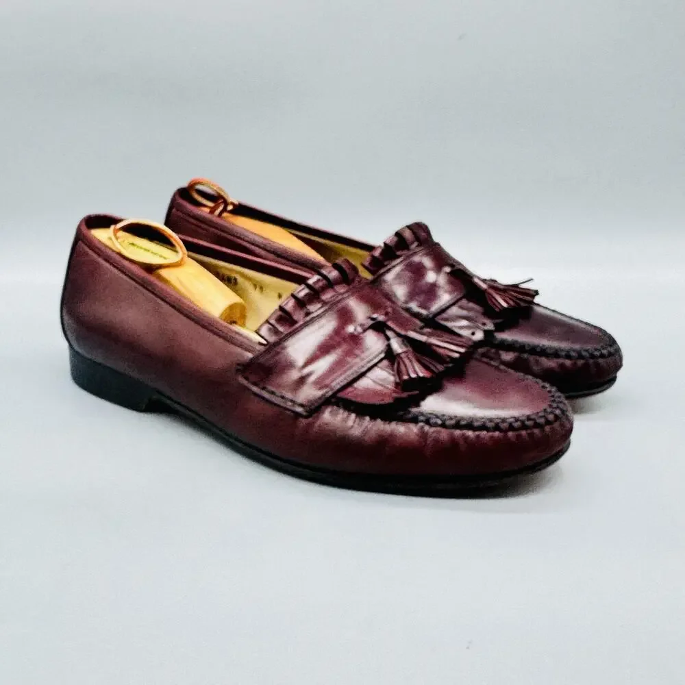 Johnston & Murphy Shoes Mens 11 Red Leather Kiltie Tassel Loafers Dress Casual